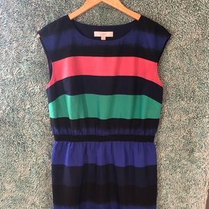 LOFT Pink Blue Green Striped Sleeveless Mini SZ M